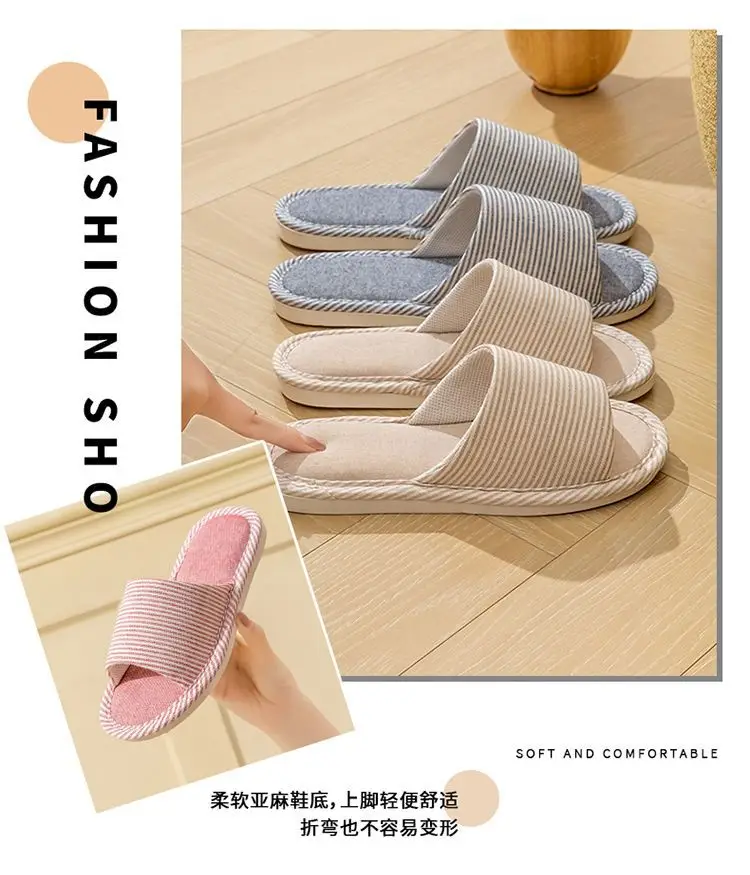 Linen Slippers for Men and Women in Summer for Couples Home Use Indoor Non-Slip Thick-Soled Cotton and Linen Home Four-Season Linen Slippers — feature 11