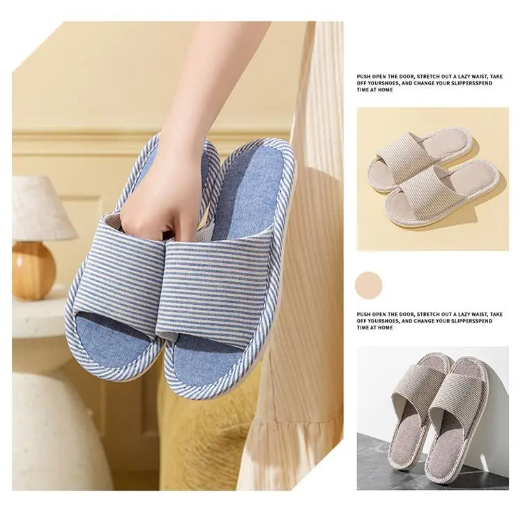 Linen Slippers for Men and Women in Summer for Couples Home Use Indoor Non-Slip Thick-Soled Cotton and Linen Home Four-Season Linen Slippers — feature 15