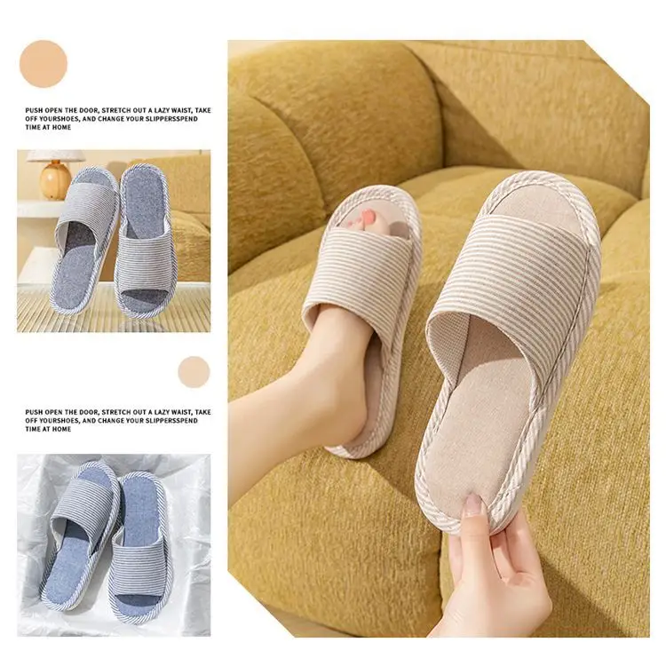 Linen Slippers for Men and Women in Summer for Couples Home Use Indoor Non-Slip Thick-Soled Cotton and Linen Home Four-Season Linen Slippers — feature 16