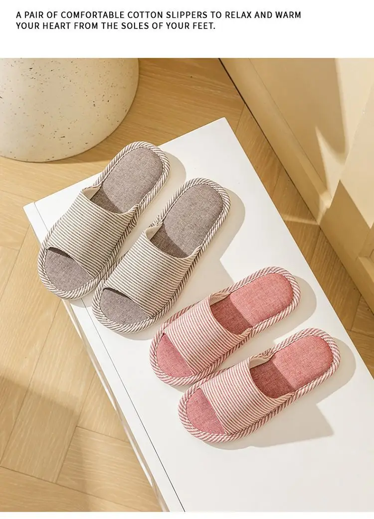 Linen Slippers for Men and Women in Summer for Couples Home Use Indoor Non-Slip Thick-Soled Cotton and Linen Home Four-Season Linen Slippers — feature 19