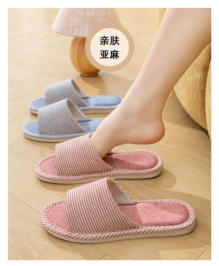 Linen Slippers for Men and Women in Summer for Couples Home Use Indoor Non-Slip Thick-Soled Cotton and Linen Home Four-Season Linen Slippers — feature 5