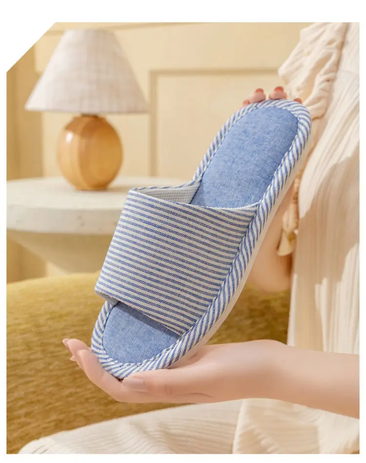 Linen Slippers for Men and Women in Summer for Couples Home Use Indoor Non-Slip Thick-Soled Cotton and Linen Home Four-Season Linen Slippers — feature 9