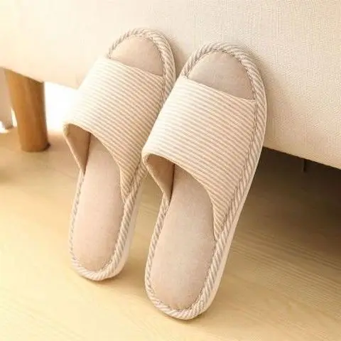 Linen Slippers for Men and Women in Summer for Couples Home Use Indoor Non-Slip Thick-Soled Cotton and Linen Home Four-Season Linen Slippers