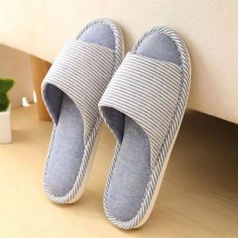 Linen Slippers for Men and Women in Summer for Couples Home Use Indoor Non-Slip Thick-Soled Cotton and Linen Home Four-Season Linen Slippers