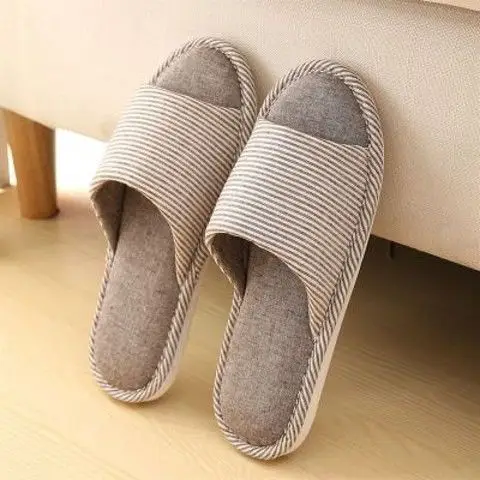 Linen Slippers for Men and Women in Summer for Couples Home Use Indoor Non-Slip Thick-Soled Cotton and Linen Home Four-Season Linen Slippers