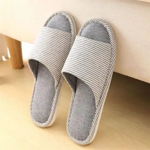 Linen Slippers for Men and Women in Summer for Couples Home Use Indoor Non-Slip Thick-Soled Cotton and Linen Home Four-Season Linen Slippers