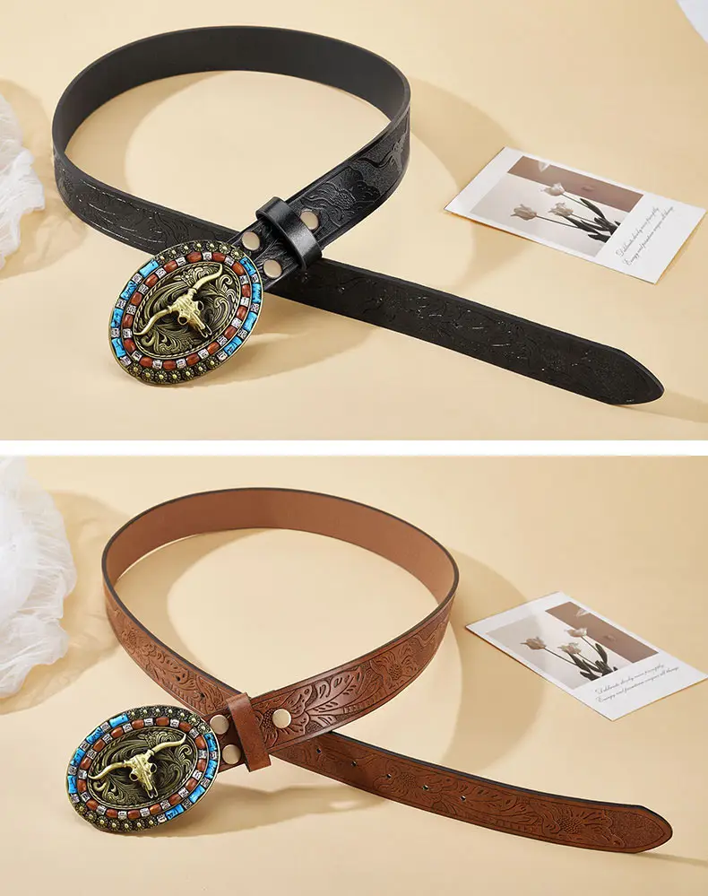 Men's Colorful Embellished Belt Brown Black — feature 7