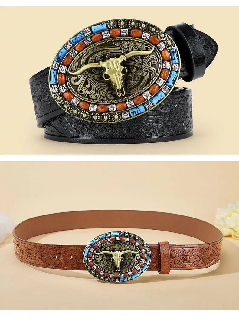 Men's Colorful Embellished Belt Brown Black — feature 8