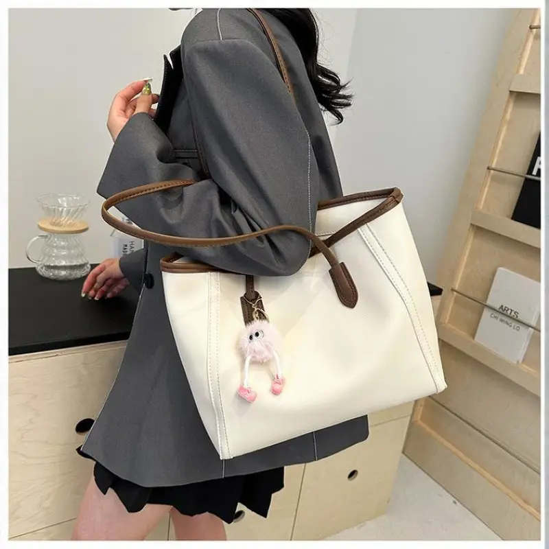 Korean Style Cream Shoulder Bag with Cute Charm - Image 21