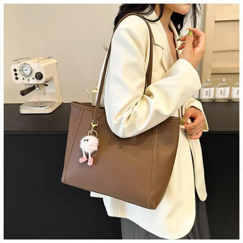 Korean Style Cream Shoulder Bag with Cute Charm - Image 11