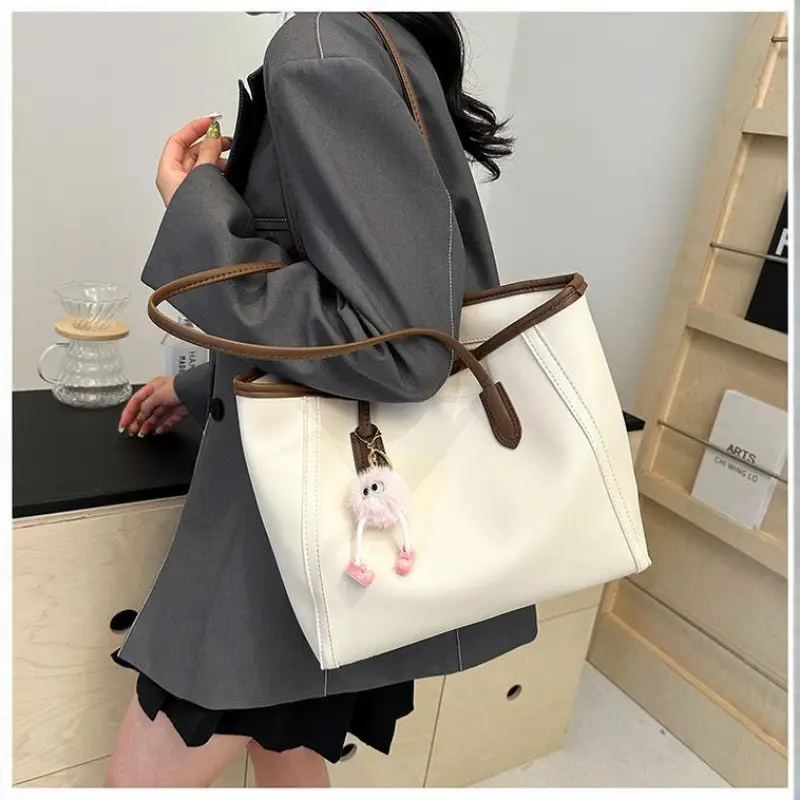 Korean Style Cream Shoulder Bag with Cute Charm - Image 8