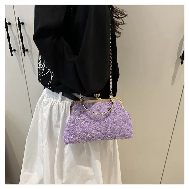Purple Textured Chain Shell Bag for Women — feature 19