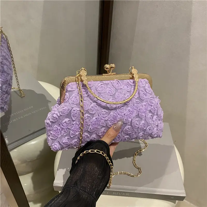 Purple Textured Chain Shell Bag for Women