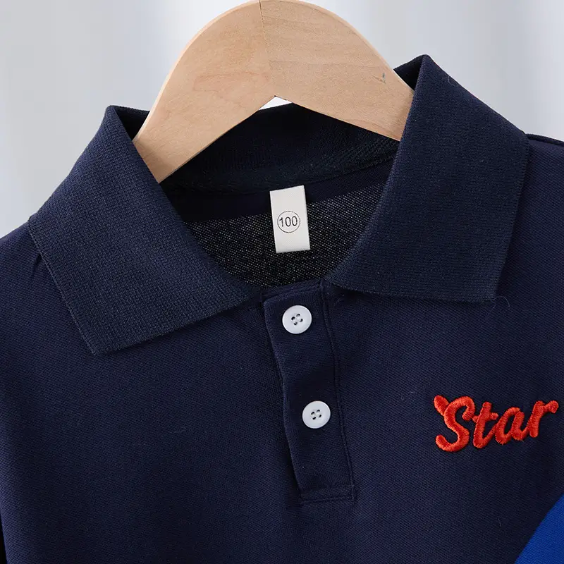 Men Polo Shirt Star Embroidered Navy Blue - Image 3
