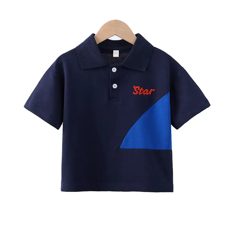 Men Polo Shirt Star Embroidered Navy Blue - Image 5