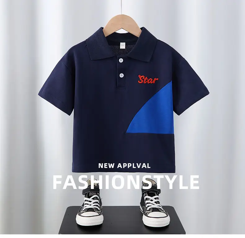 Men Polo Shirt Star Embroidered Navy Blue — feature 1