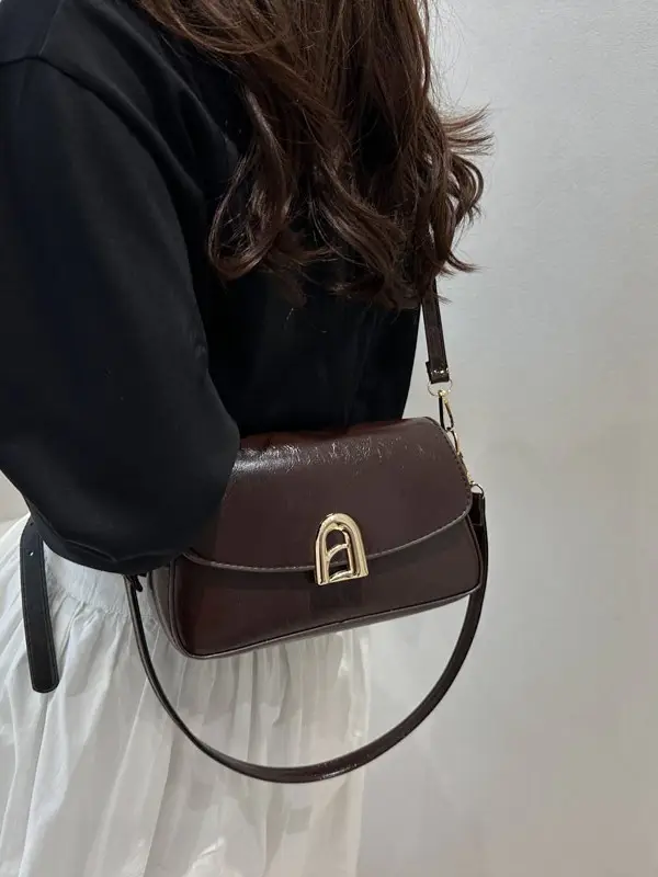 2026 Women's Brown Leather Shoulder Crossbody Bag with Gold Clasp - Image 8