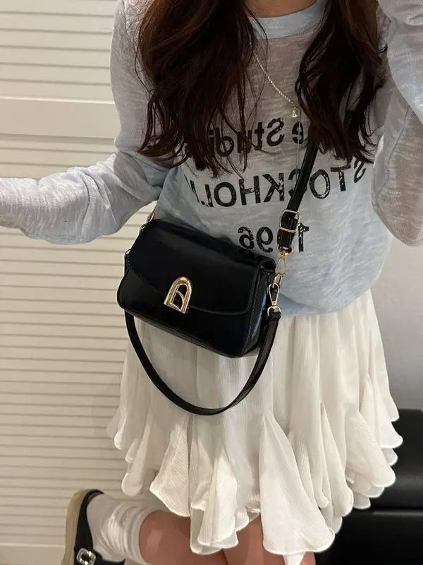 2026 Women's Brown Leather Shoulder Crossbody Bag with Gold Clasp - Image 9