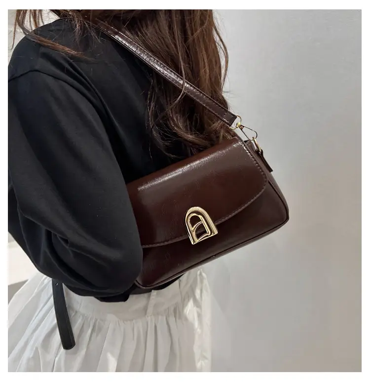 2026 Women's Brown Leather Shoulder Crossbody Bag with Gold Clasp — feature 8