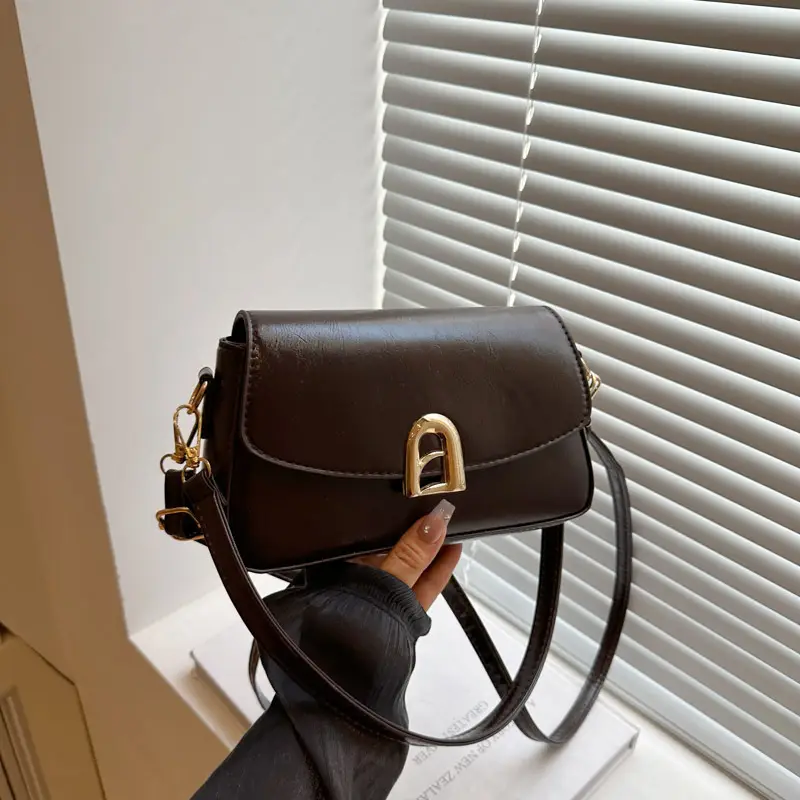 2026 Women's Brown Leather Shoulder Crossbody Bag with Gold Clasp - Image 3