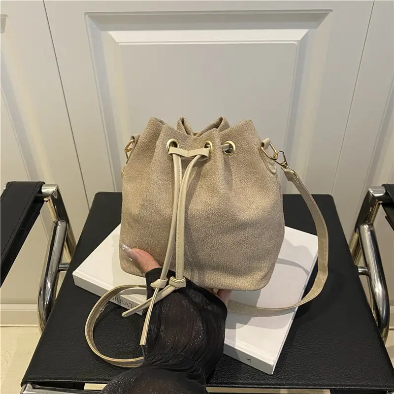 Beige Drawstring Shoulder Bag for Women 2025