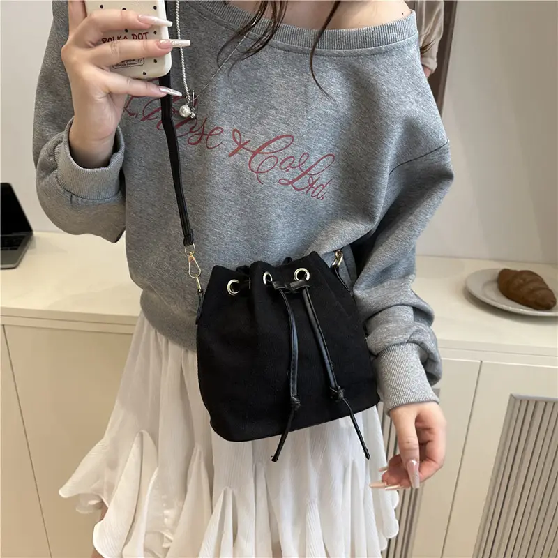 Beige Drawstring Shoulder Bag for Women 2025