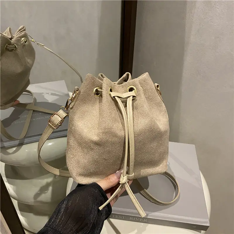 Beige Drawstring Shoulder Bag for Women 2025