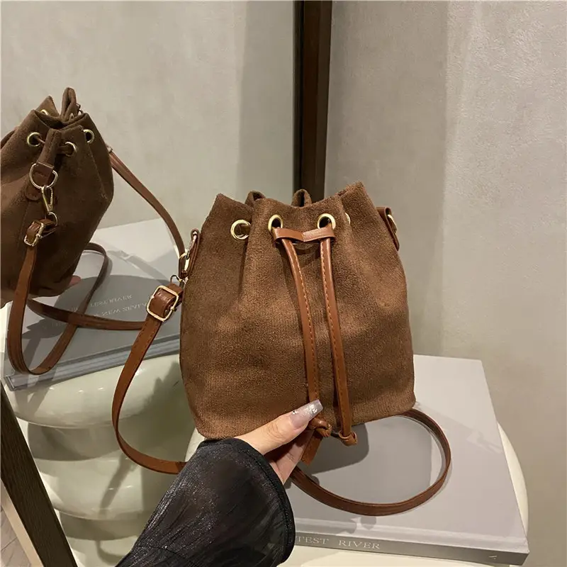 Beige Drawstring Shoulder Bag for Women 2025