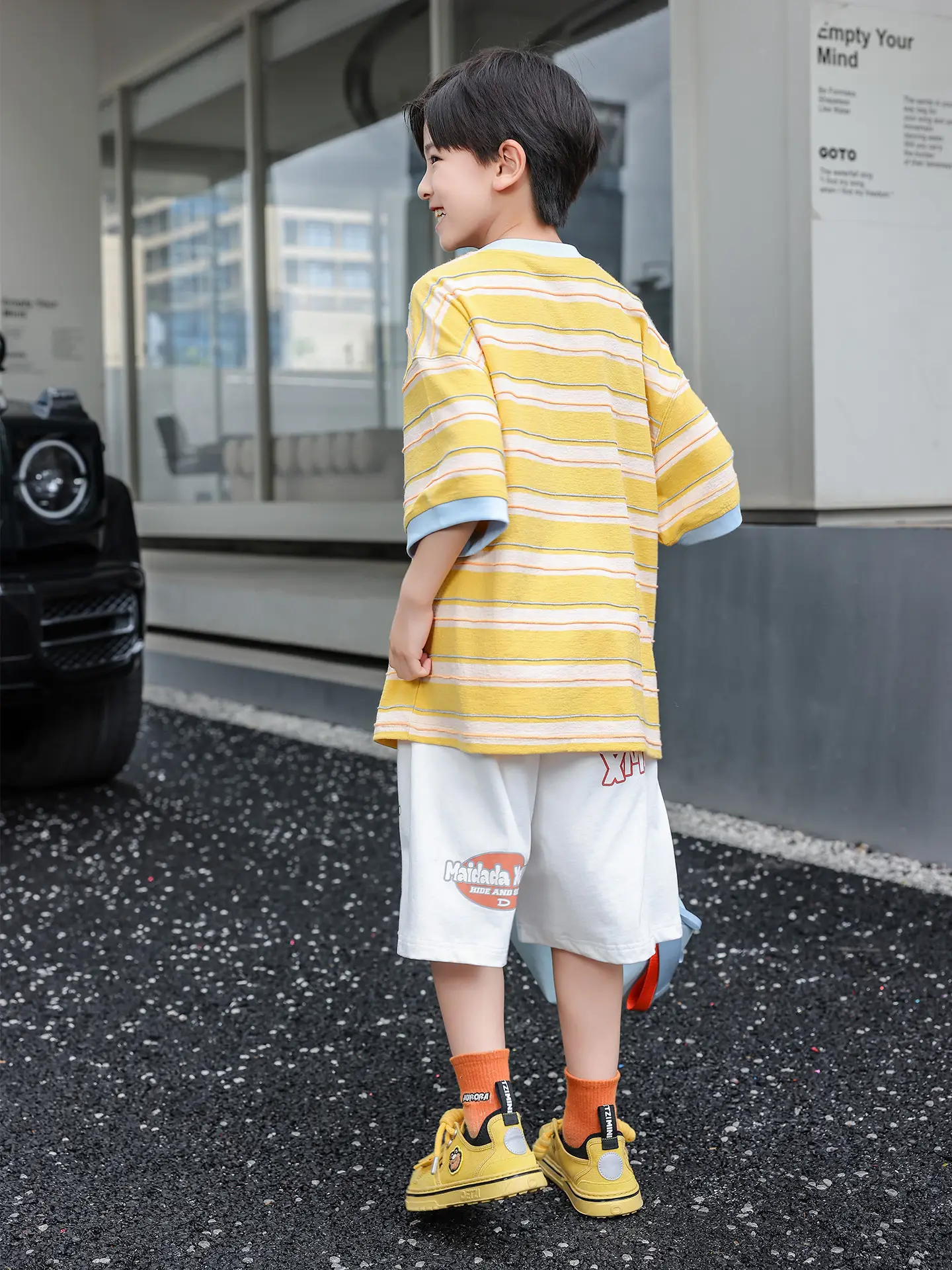 2025 Boys Striped T-Shirt Yellow Blue Round Neck - Image 7