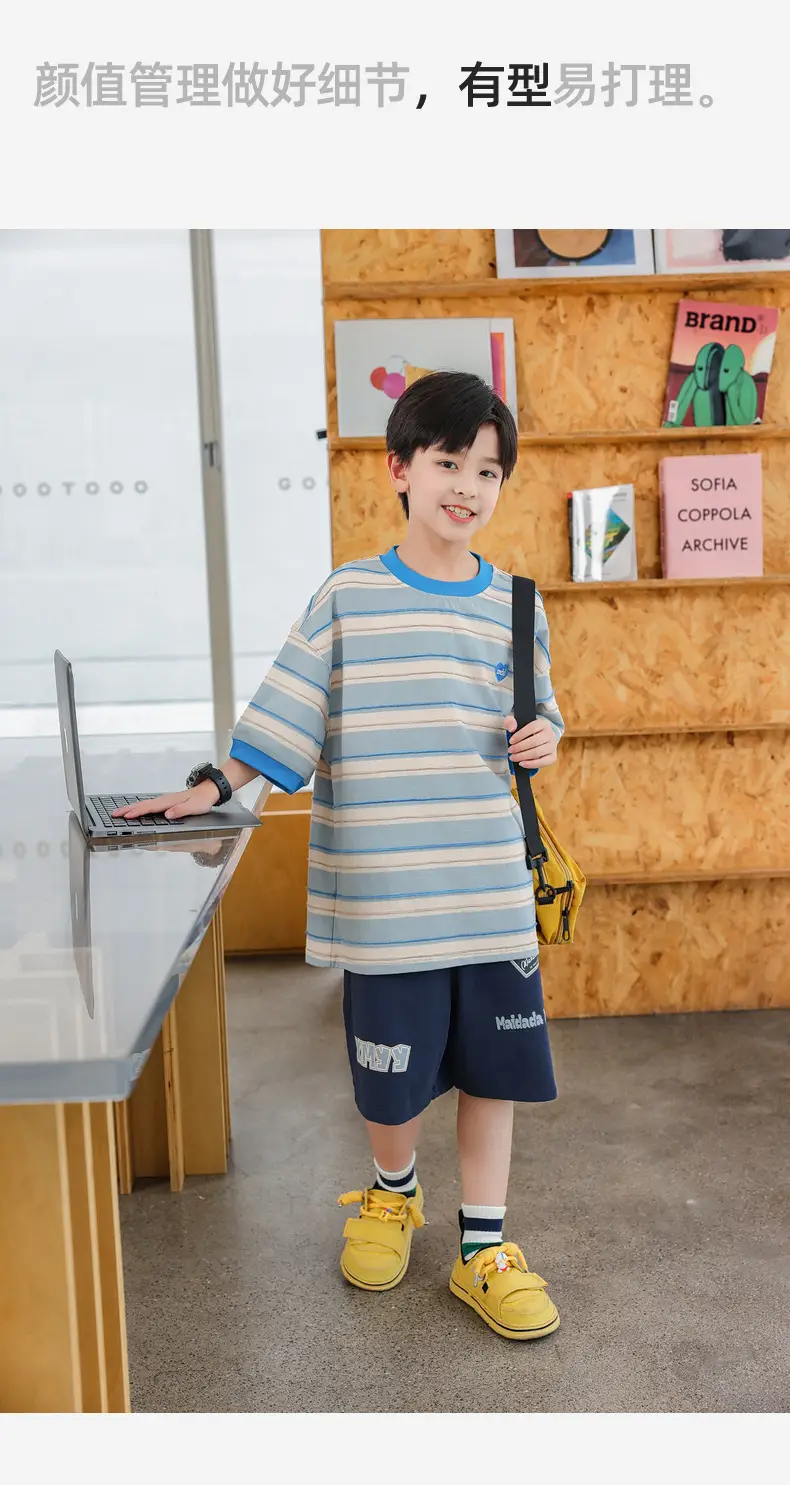 2025 Boys Striped T-Shirt Yellow Blue Round Neck — feature 29