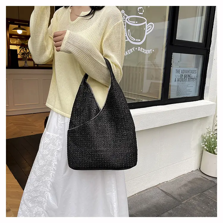Multi Color Striped Woven Shoulder Bag Large Capacity Women — feature 18