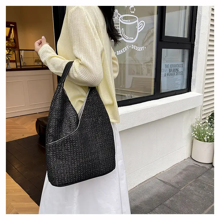 Multi Color Striped Woven Shoulder Bag Large Capacity Women — feature 20