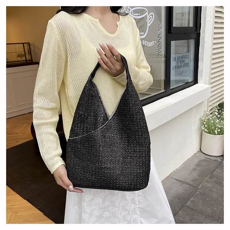 Multi Color Striped Woven Shoulder Bag Large Capacity Women — feature 21