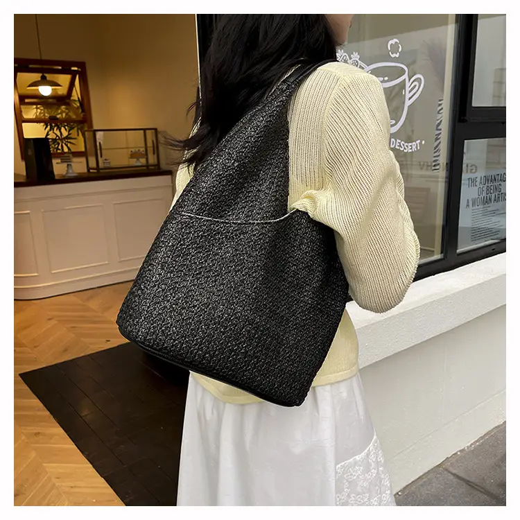 Multi Color Striped Woven Shoulder Bag Large Capacity Women — feature 22