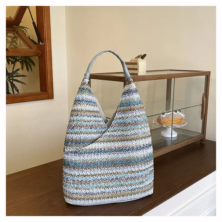 Multi Color Striped Woven Shoulder Bag Large Capacity Women — feature 45