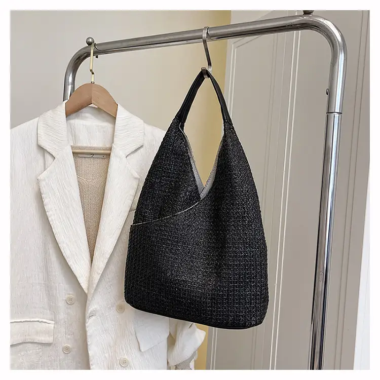 Multi Color Striped Woven Shoulder Bag Large Capacity Women — feature 48