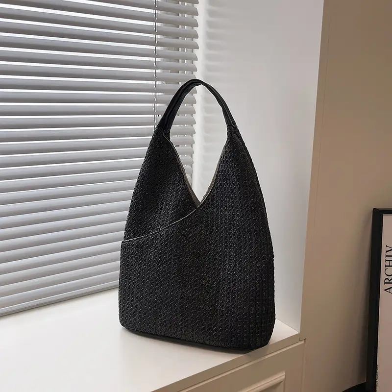 Multi Color Striped Woven Shoulder Bag Large Capacity Women