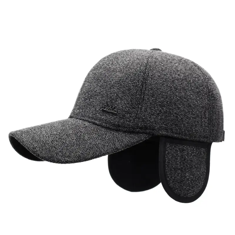 Elderly Men Grey Beanie Cap with Ear Protection