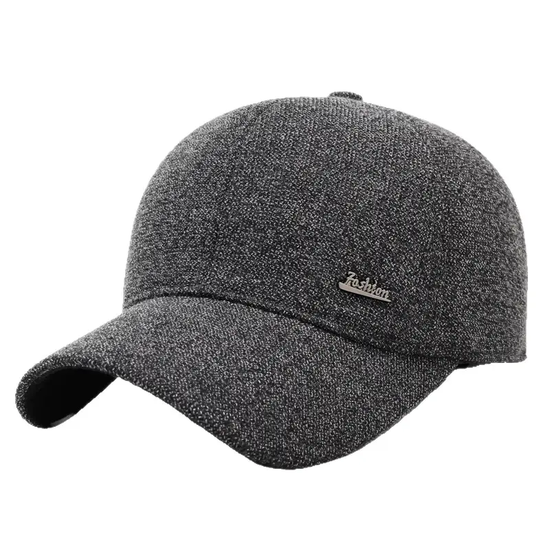 Elderly Men Grey Beanie Cap with Ear Protection