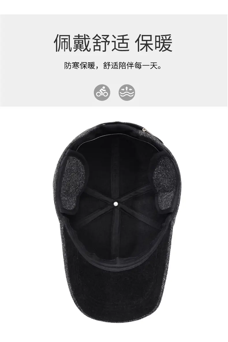 Elderly Men Grey Beanie Cap with Ear Protection — feature 5