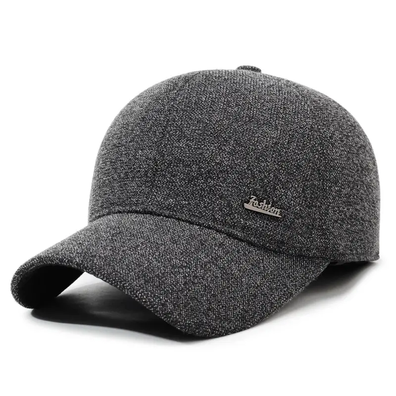 Elderly Men Grey Beanie Cap with Ear Protection