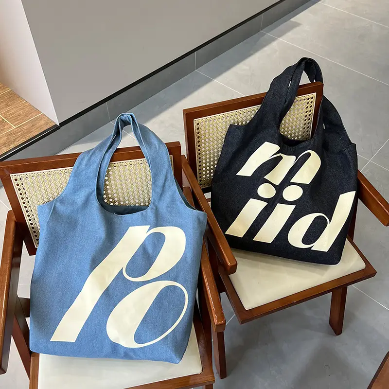 Double-Sided Printed Korean Ins Denim Vest Bag Large Letter Tote - Image 4
