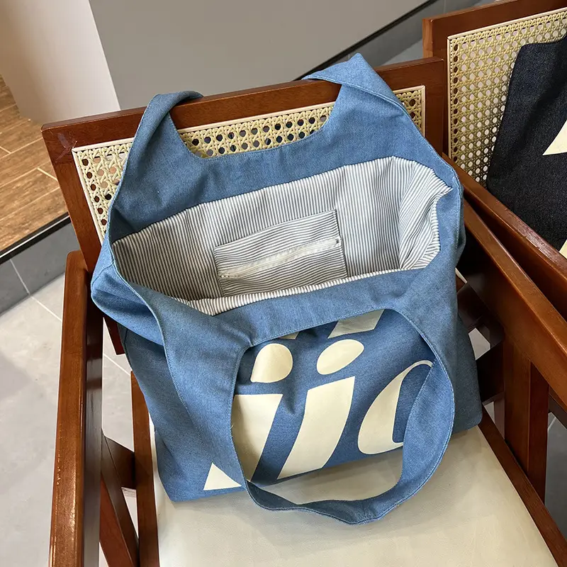 Double-Sided Printed Korean Ins Denim Vest Bag Large Letter Tote - Image 5