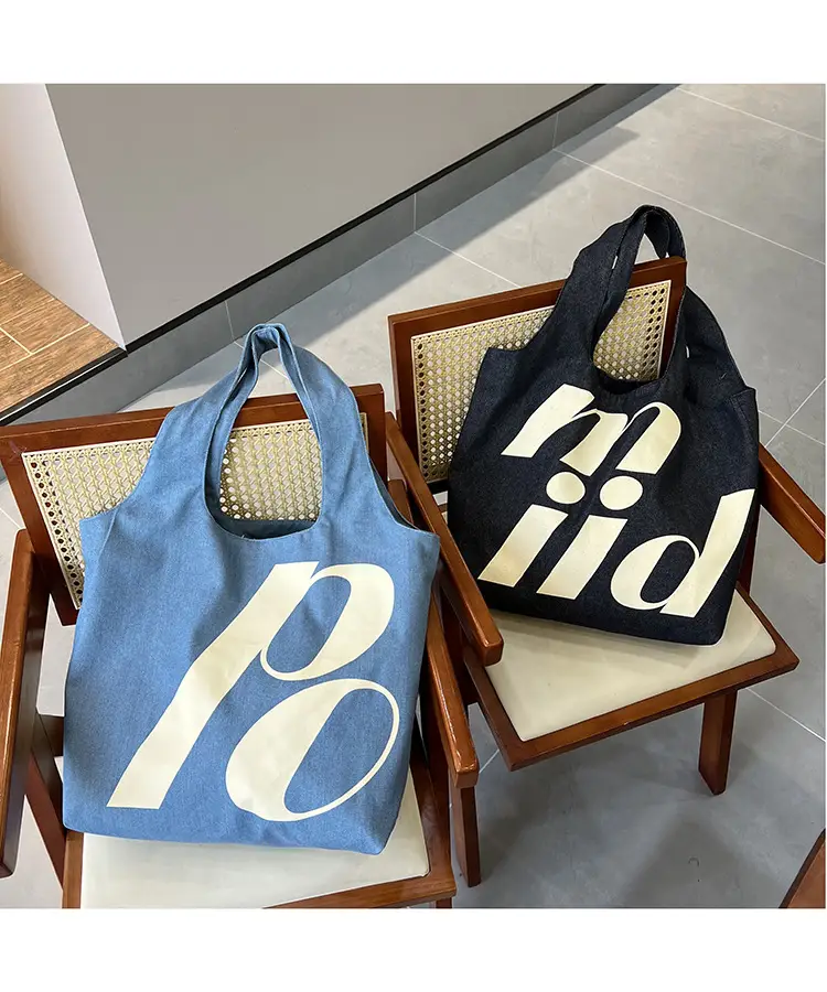Double-Sided Printed Korean Ins Denim Vest Bag Large Letter Tote — feature 10