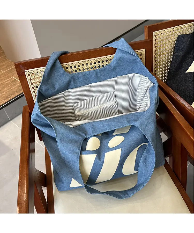 Double-Sided Printed Korean Ins Denim Vest Bag Large Letter Tote — feature 11