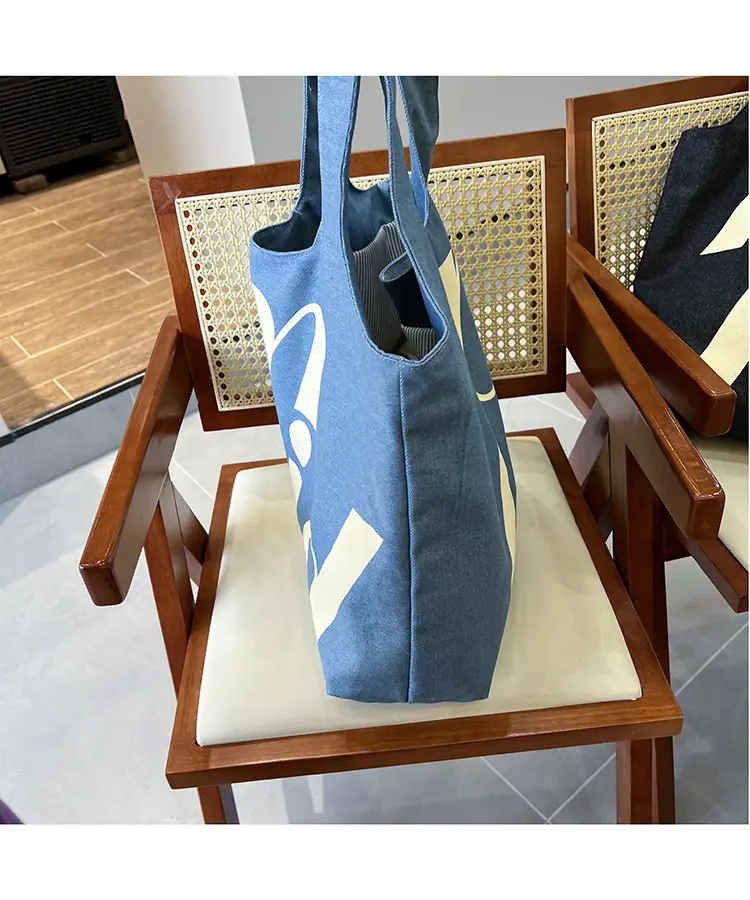 Double-Sided Printed Korean Ins Denim Vest Bag Large Letter Tote — feature 12