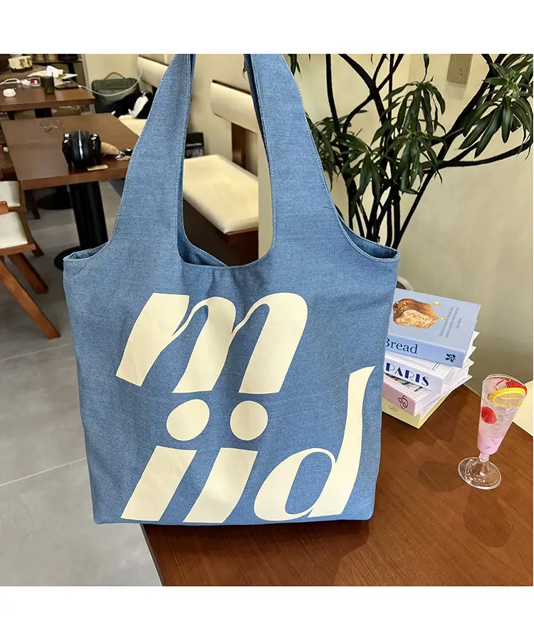 Double-Sided Printed Korean Ins Denim Vest Bag Large Letter Tote — feature 13