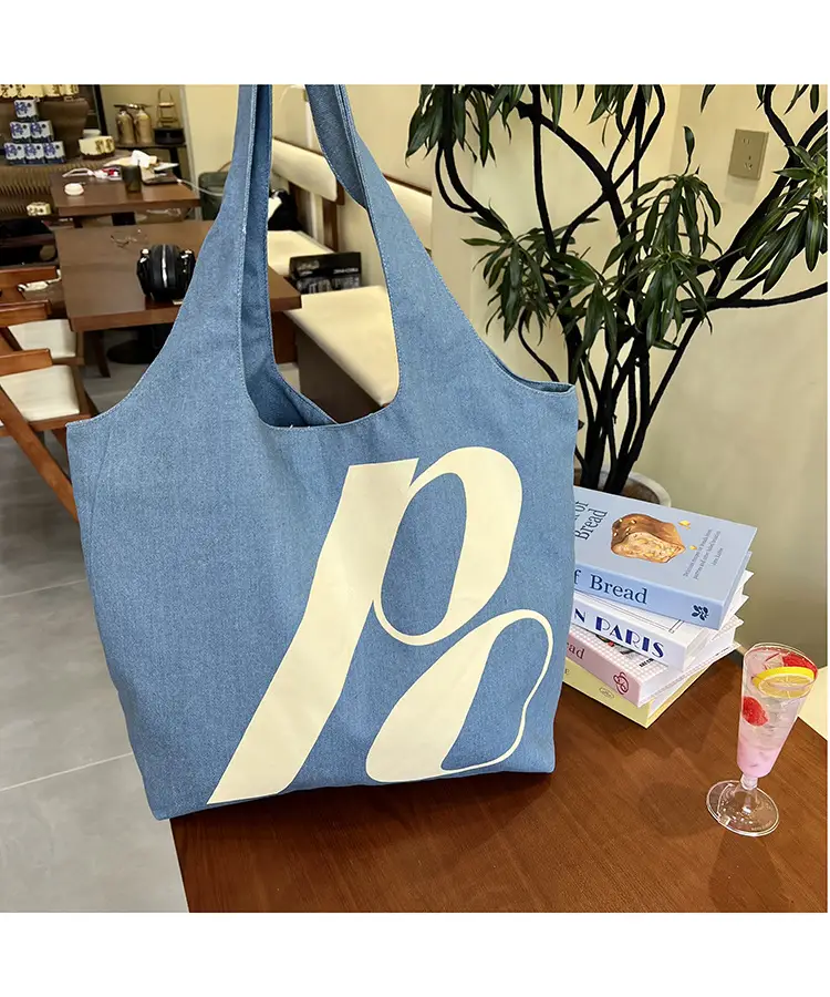Double-Sided Printed Korean Ins Denim Vest Bag Large Letter Tote — feature 14