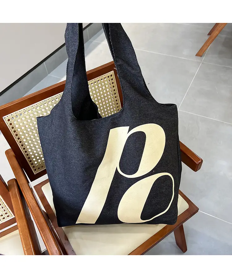Double-Sided Printed Korean Ins Denim Vest Bag Large Letter Tote — feature 16
