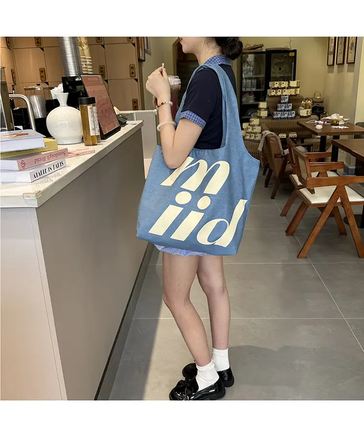 Double-Sided Printed Korean Ins Denim Vest Bag Large Letter Tote — feature 17
